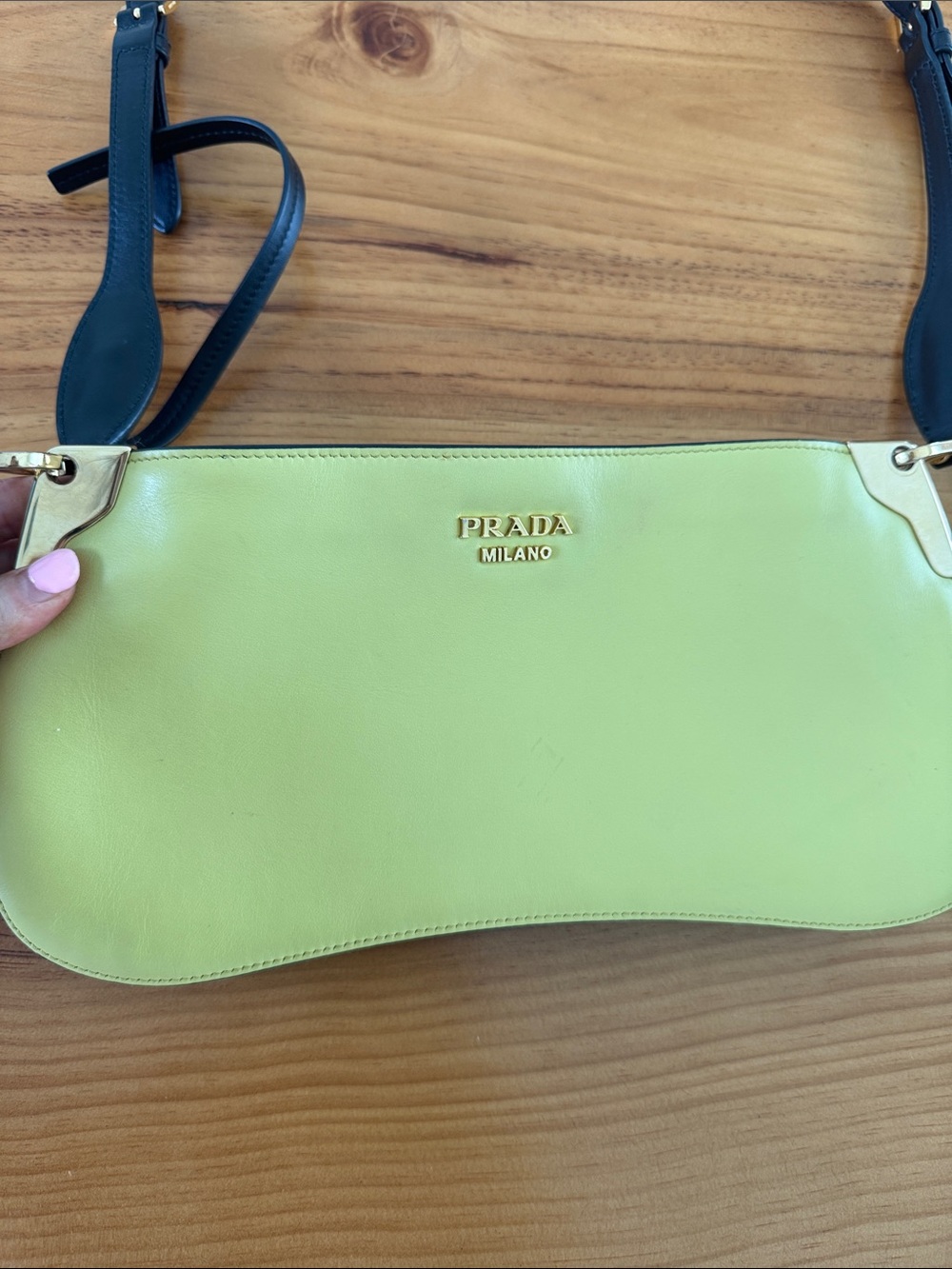 Prada Lime Green Leather Shoulder Bag with Black Strap